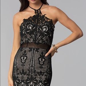 NWT-Vici-Black Lace Halter Dress w/ nude lining and sheer waist